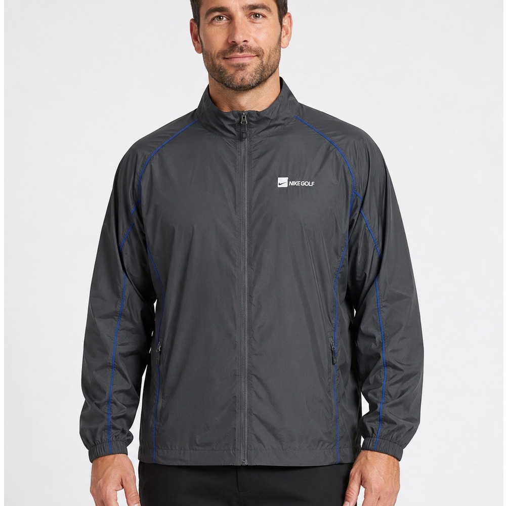 Nike Golf Mens Dri Fit Windbreaker Size XL  Jacket Gray Blue Zip Front Logo NWT